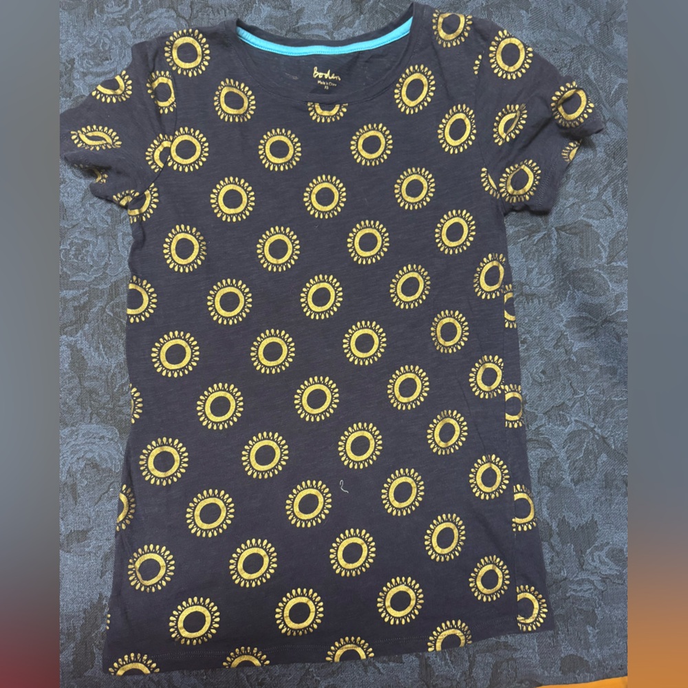 Boden Navy Gold Sun Women's Cotton T-Shirt Size XS